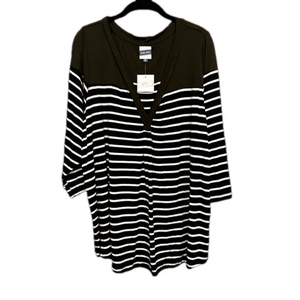 Meri Skye Olive Green and Black and White Striped Tunic Top Size 3x- NWT